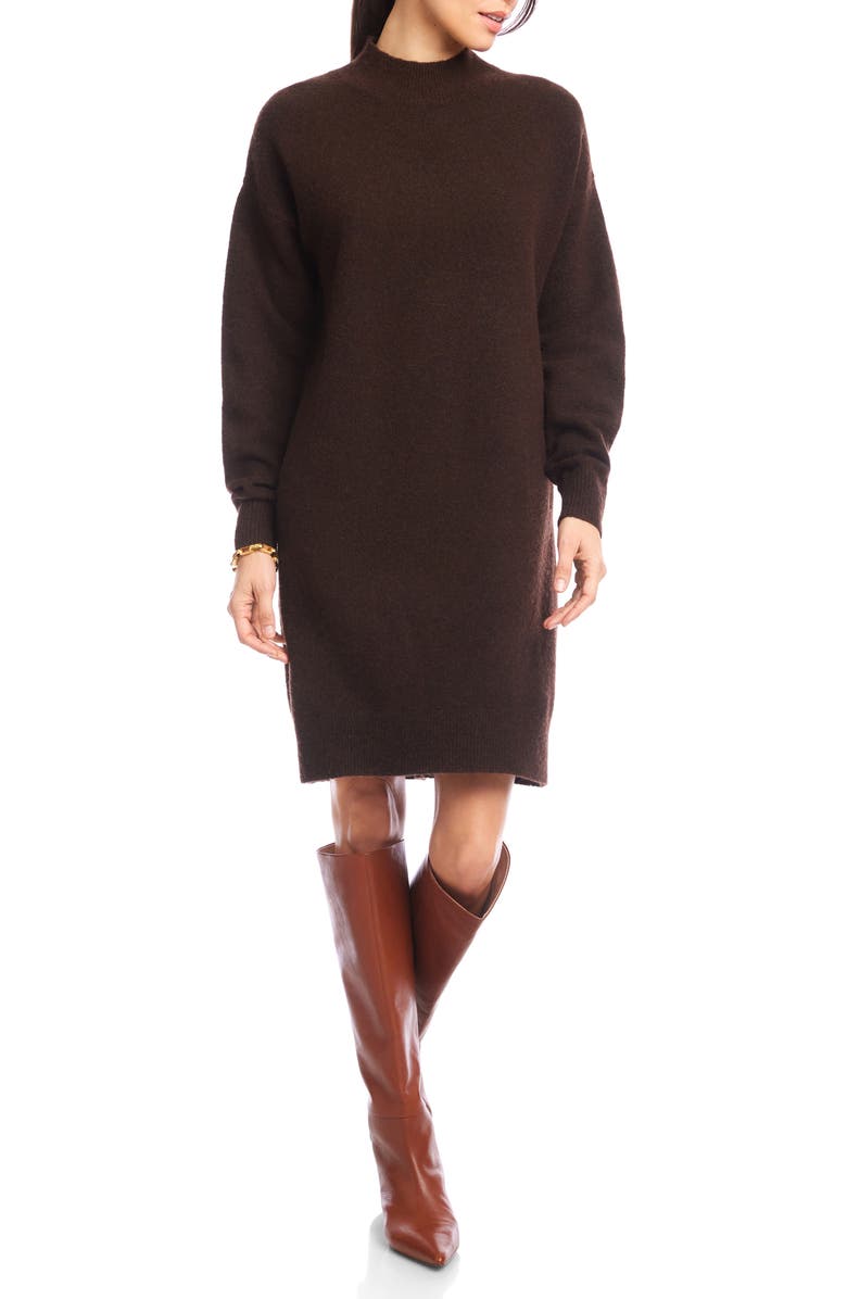 Karen Kane Mock Neck Long Sleeve Sweater Dress, Main, color, Chocolate