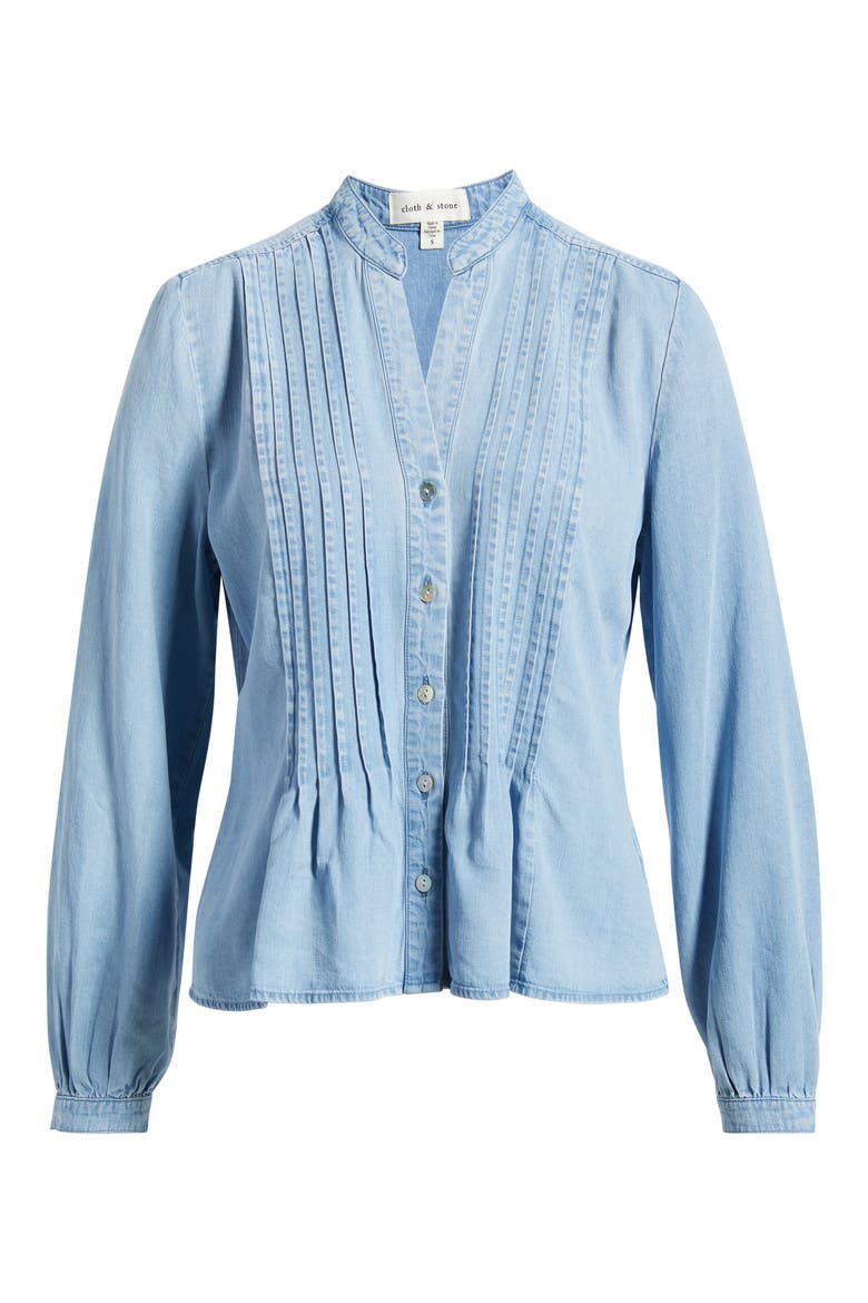 Pintuck Chambray Button-Up Shirt, Alternate, color, BEACH BLUE WASH