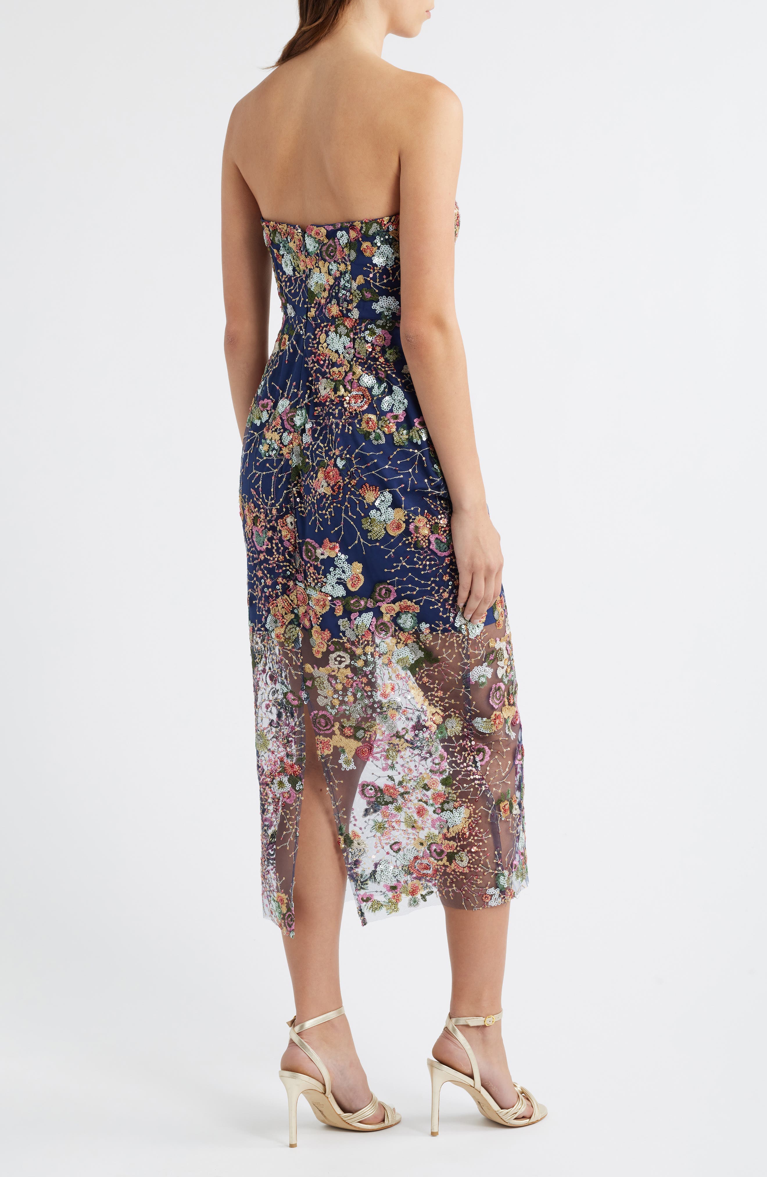 Floral Sequin Strapless Midi Dress - image 2