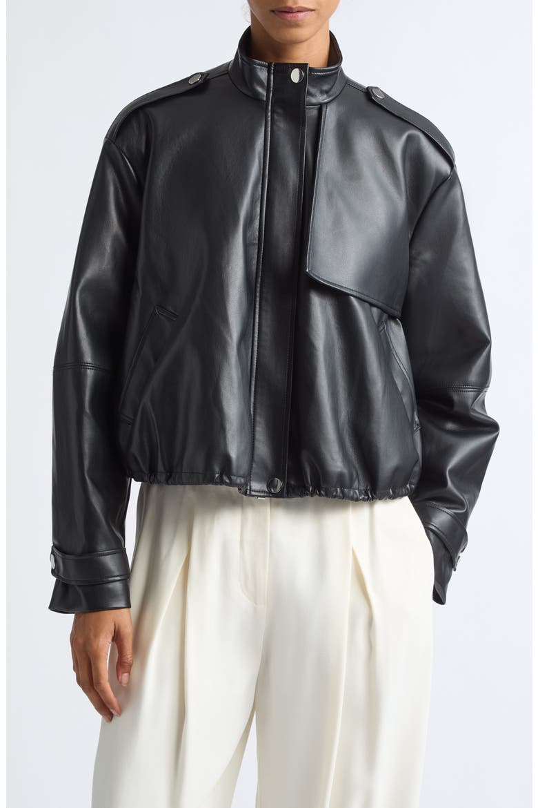 Alyssa Faux Leather Funnel Neck Bomber, Main, color, JET