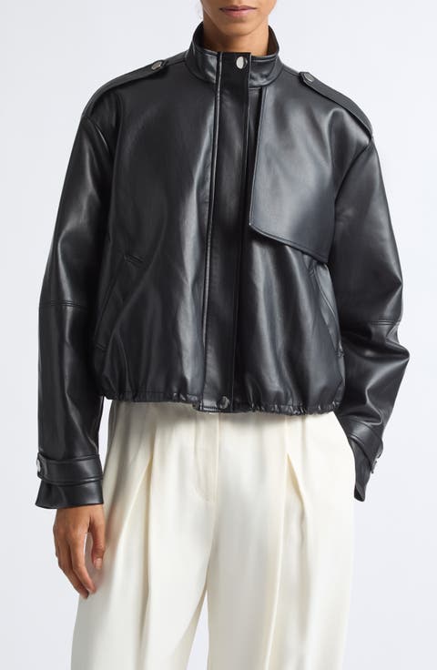 Alyssa Faux Leather Funnel Neck Bomber