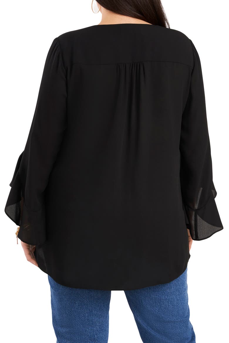Flutter Sleeve Crossover Georgette Tunic Top, Alternate, color, BLACK