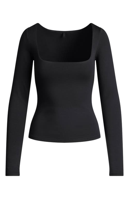 Skims Smooth Layers Square Neck Long Sleeve Top In Black