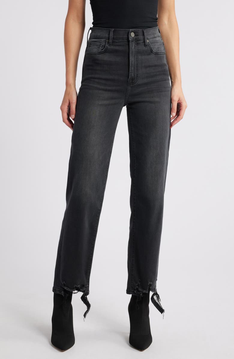 HIDDEN JEANS Destroyed Hem Straight Leg Jeans, Main, color, Black