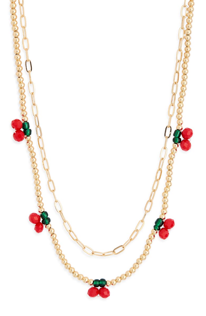 Leith Set of 2 Cherry Beaded & Paper Clip Chain Necklaces, Alternate, color, Red Multi- Gold