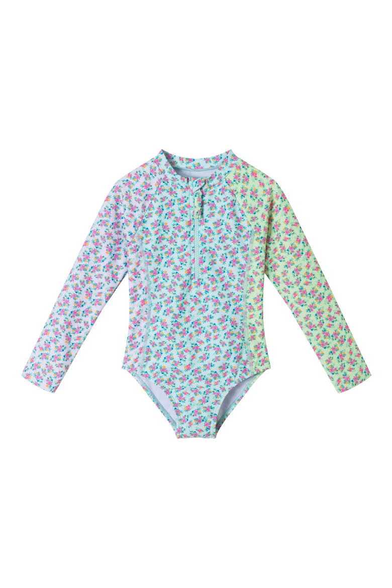 Kids' Floral Long Sleeve One-Piece Rashguard Swimsuit & Scrunchie Set, Main, color, FLORAL