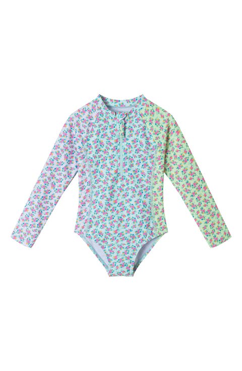 Kids' Floral Long Sleeve One-Piece Rashguard Swimsuit & Scrunchie Set (Toddler & Little Kid)
