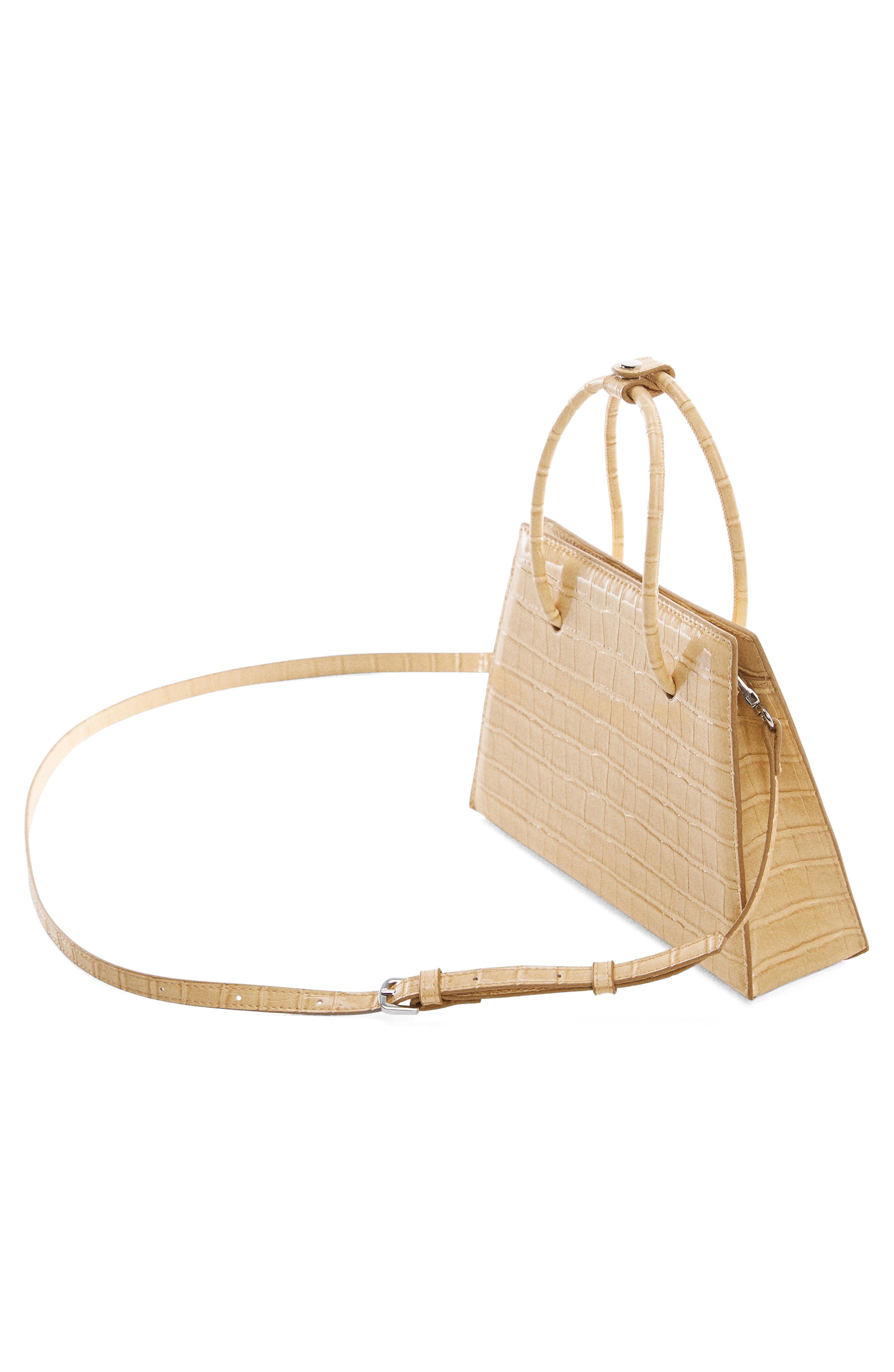 MANGO Geometric Croc Embossed Faux Leather Top Handle Bag, Alternate, color, 