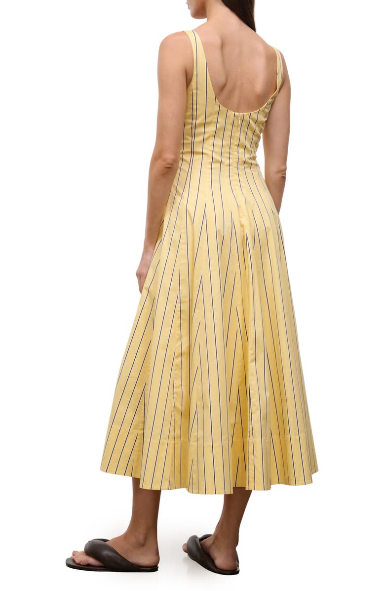 STAUD Wells Stripe Stretch Cotton Poplin Midi Dress, Alternate, color, Monday Stripe Lobster