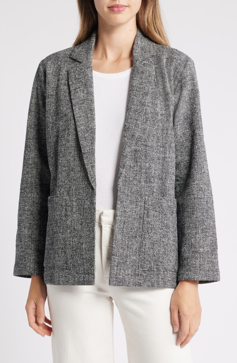 Eileen Fisher Stretch Organic Cotton Longline Blazer, Main, color, Blkwh