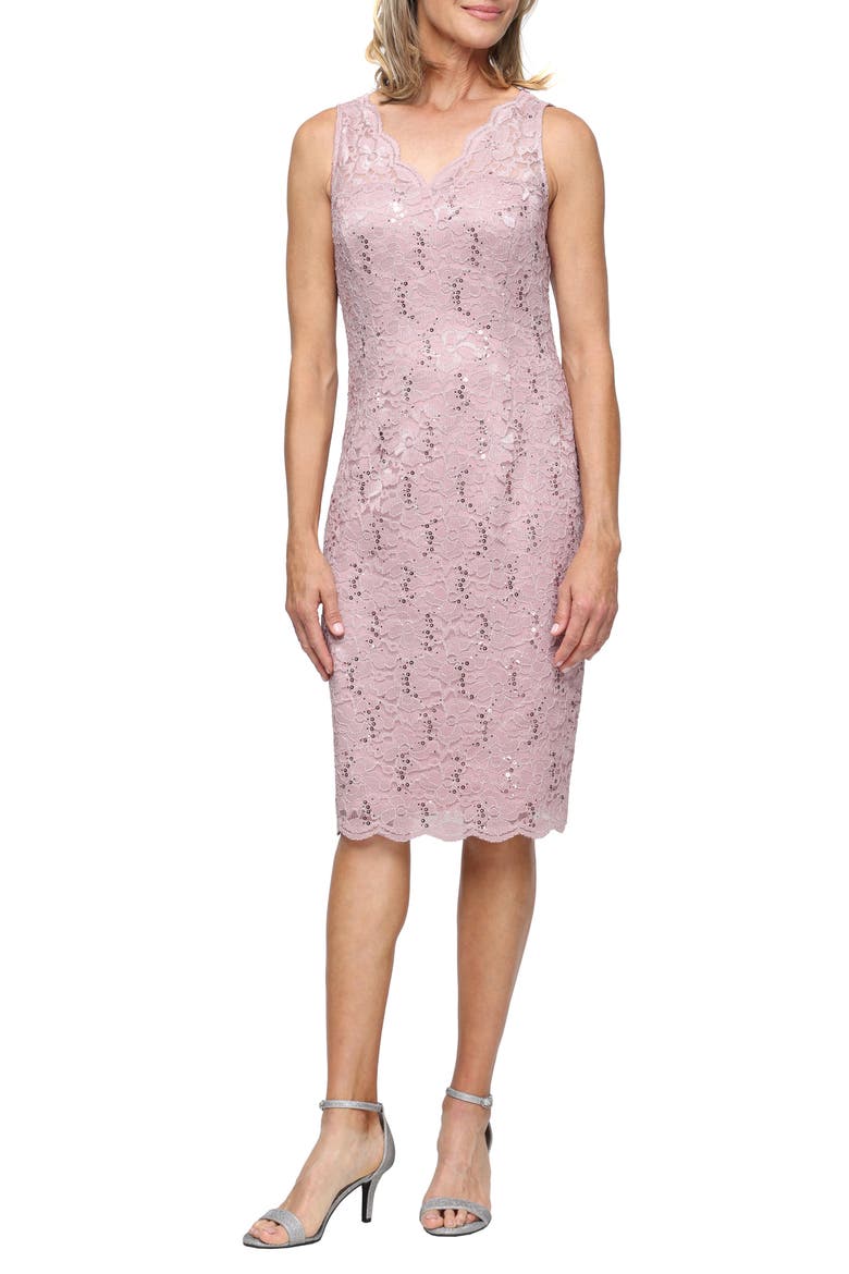 Sequin Stretch Lace Sheath Sleeveless Dress with Jacket, Alternate, color, BLUSH