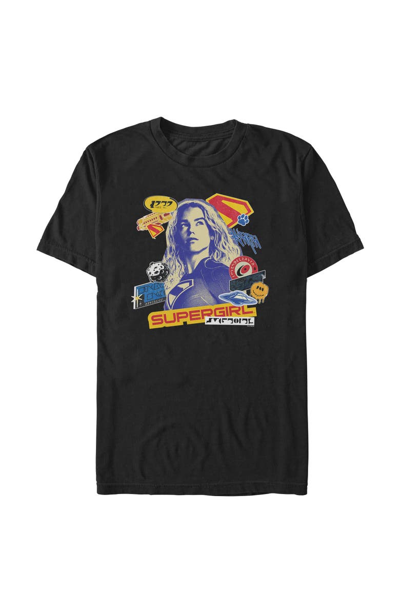 Supergirl Men's Supergirl Pop Art Stickers and Badges Graphic T-Shirt, Main, color, Black