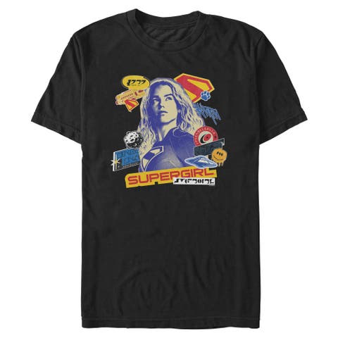 Men's Supergirl Pop Art Stickers and Badges  Graphic T-Shirt
