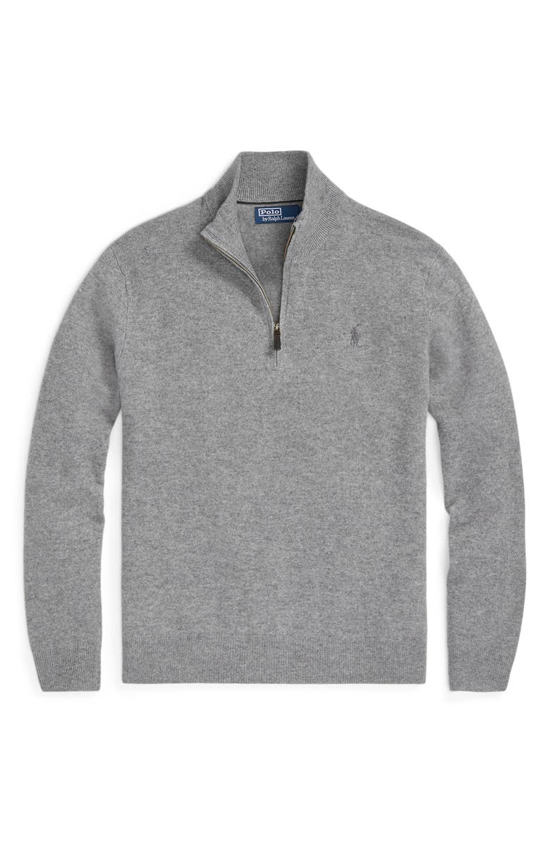 Polo Ralph Lauren Regular Fit Wool Quarter Zip Sweater, Alternate, color, Fawn Grey Heather