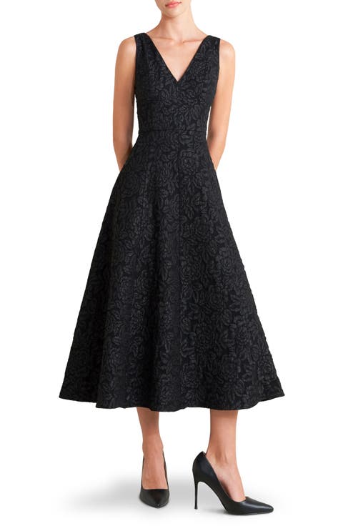 Floral Jacquard Midi Cocktail Dress