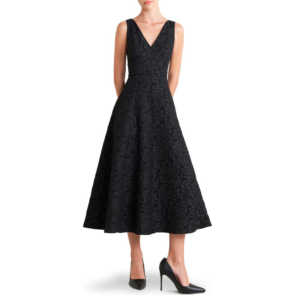 Freemarket Floral Jacquard Midi Cocktail Dress In Black