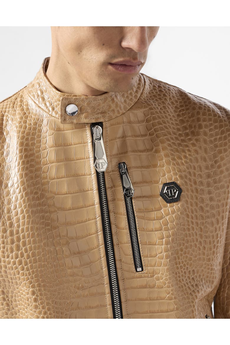 Leather Moto Jacket Cocco Men, Alternate, color, beige