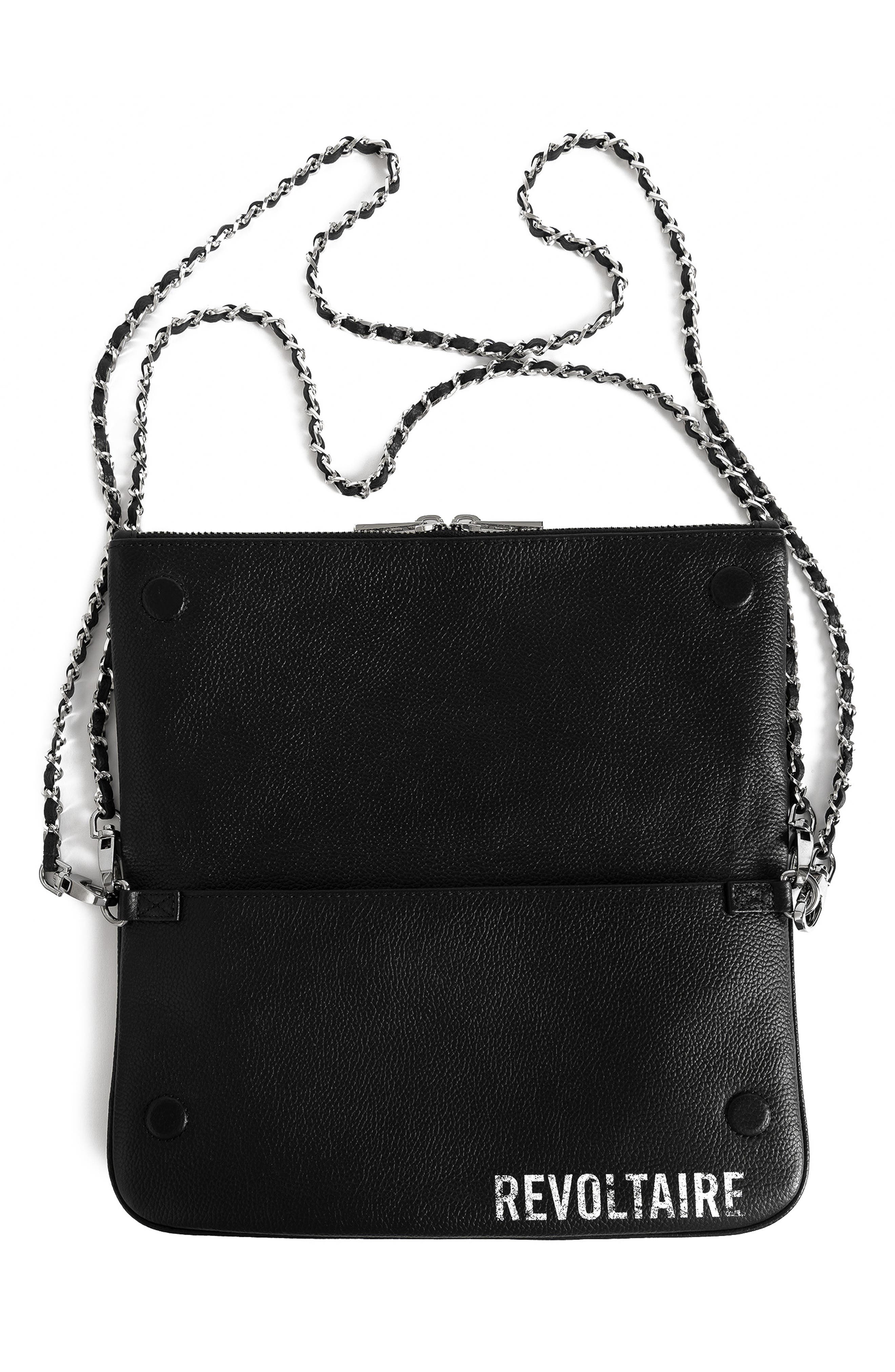 Rock Arty Tag Leather Clutch, Alternate, color, BLACK