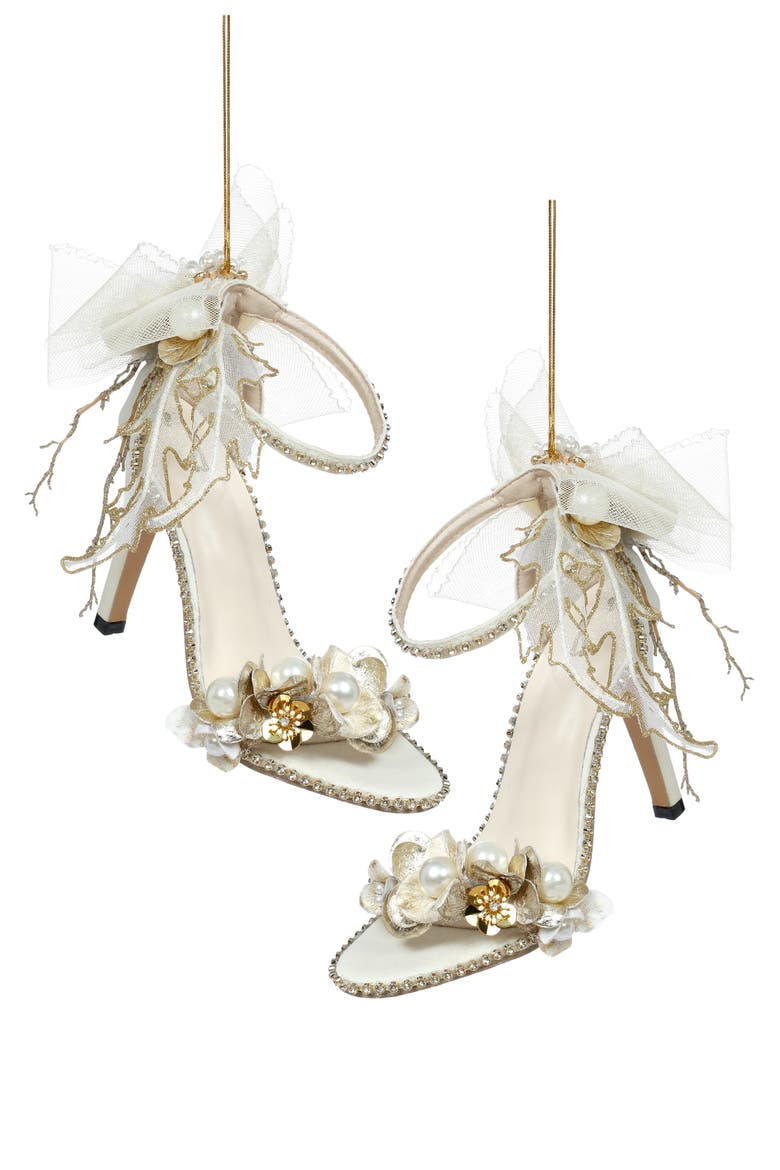 Ivory Shoe with Diamond Strap Ornament, Set of 2, Main, color, Ivory