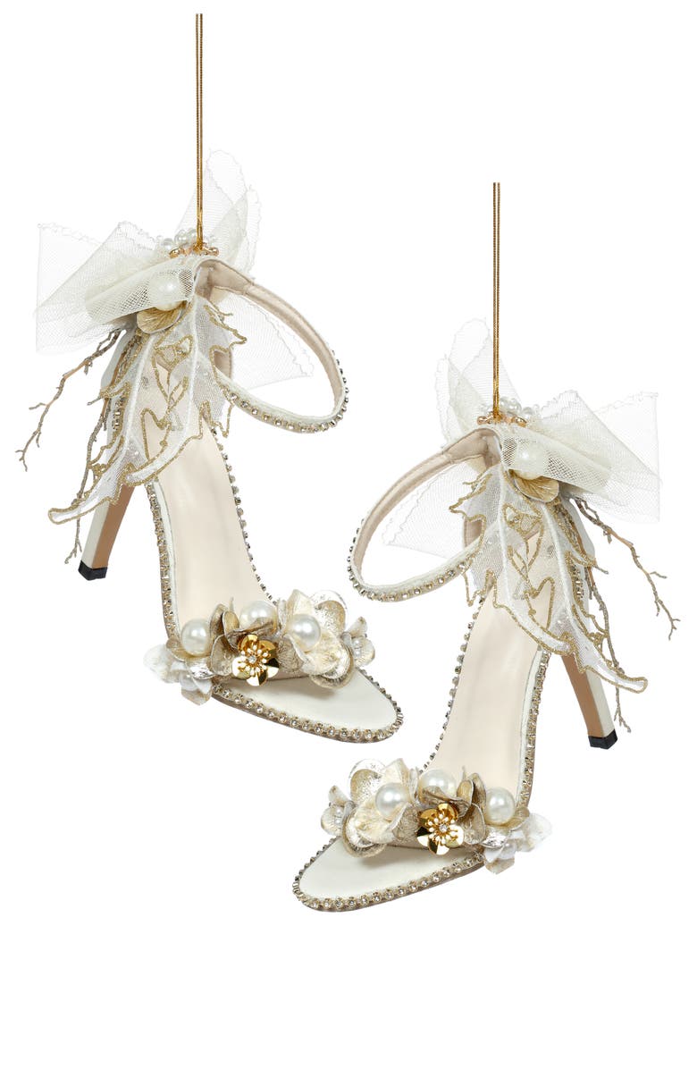 Mark Roberts Ivory Shoe with Diamond Strap Ornament, Set of 2, Main, color, Ivory