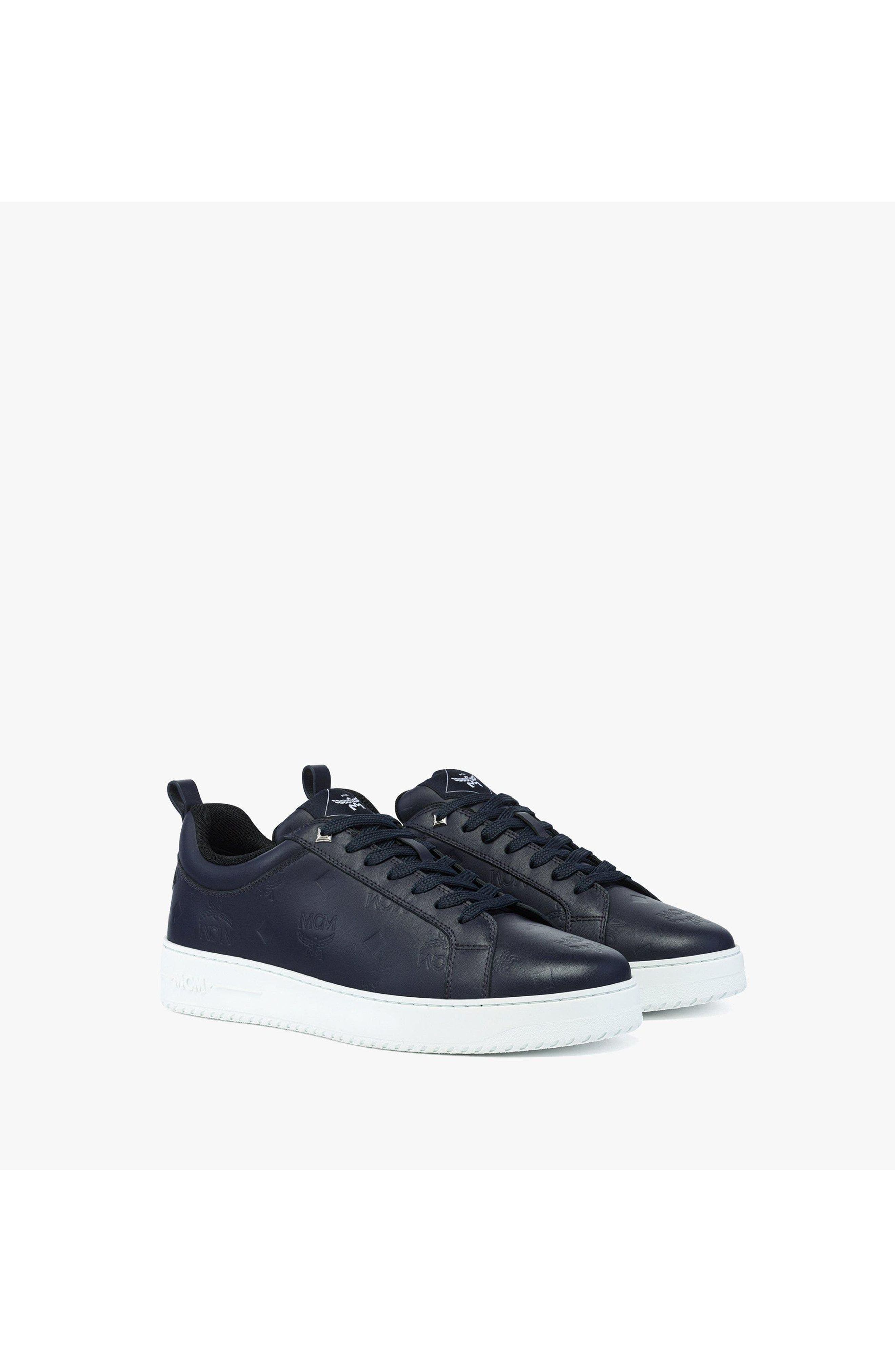 MCM Neo Terrain Sneakers in Monogram Leather, Main, color, Navy Blazer