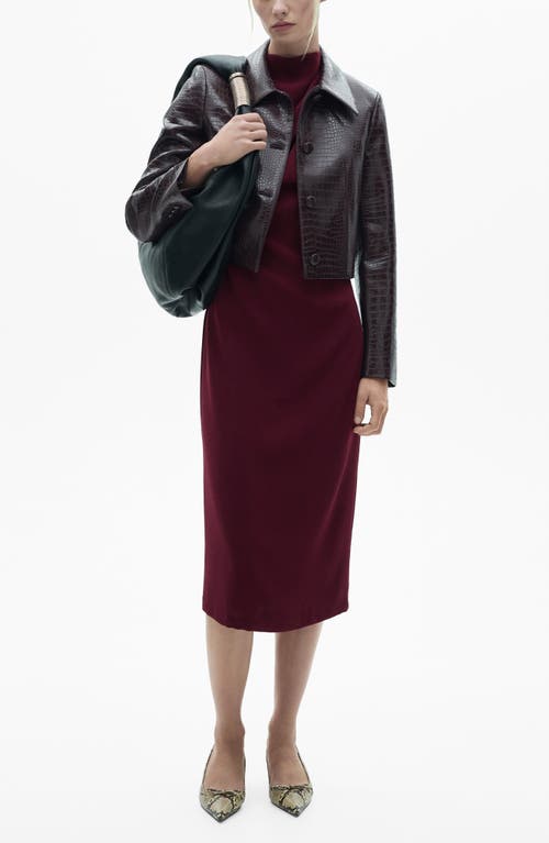 Mango Gathered Crepe Midi Dress In Maroon