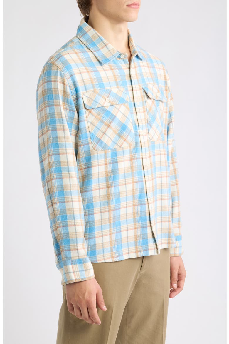 Plaid Cotton Flannel Button-Up Shirt, Alternate, color, BLU