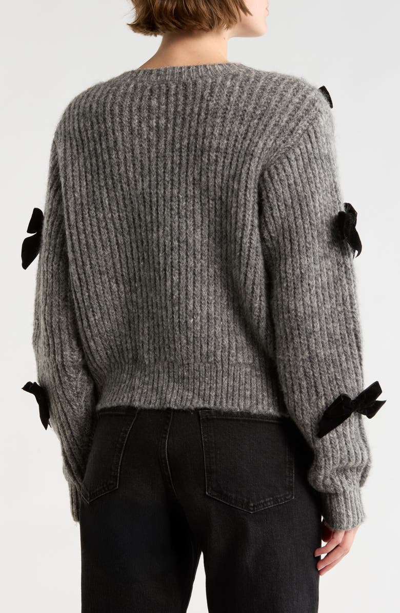 Lush Bow Appliqué Cardigan, Alternate, color, Charcoal Black