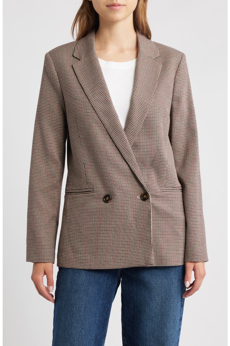 Houndstooth Double Breasted Blazer, Alternate, color, BURGUNDY