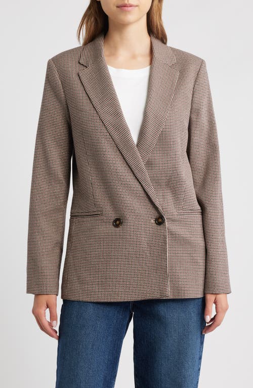 Mango Houndstooth Double Breasted Blazer In Brown