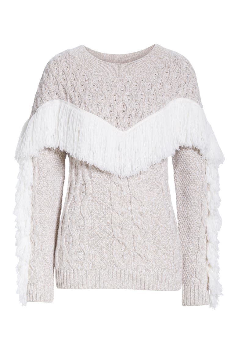 Ulla Fringe Wool Sweater, Alternate, color, IVORY/ OATMEAL