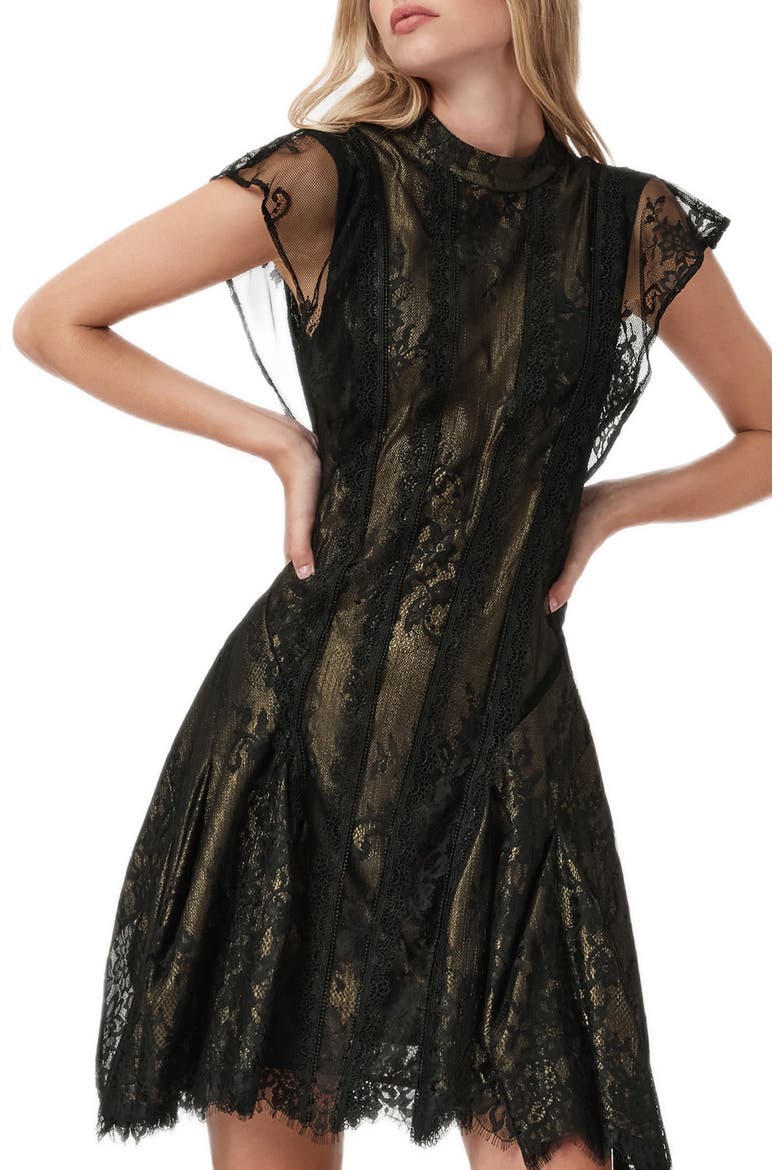 Fleur Lace Minidress, Alternate, color, METALLIC GOLD