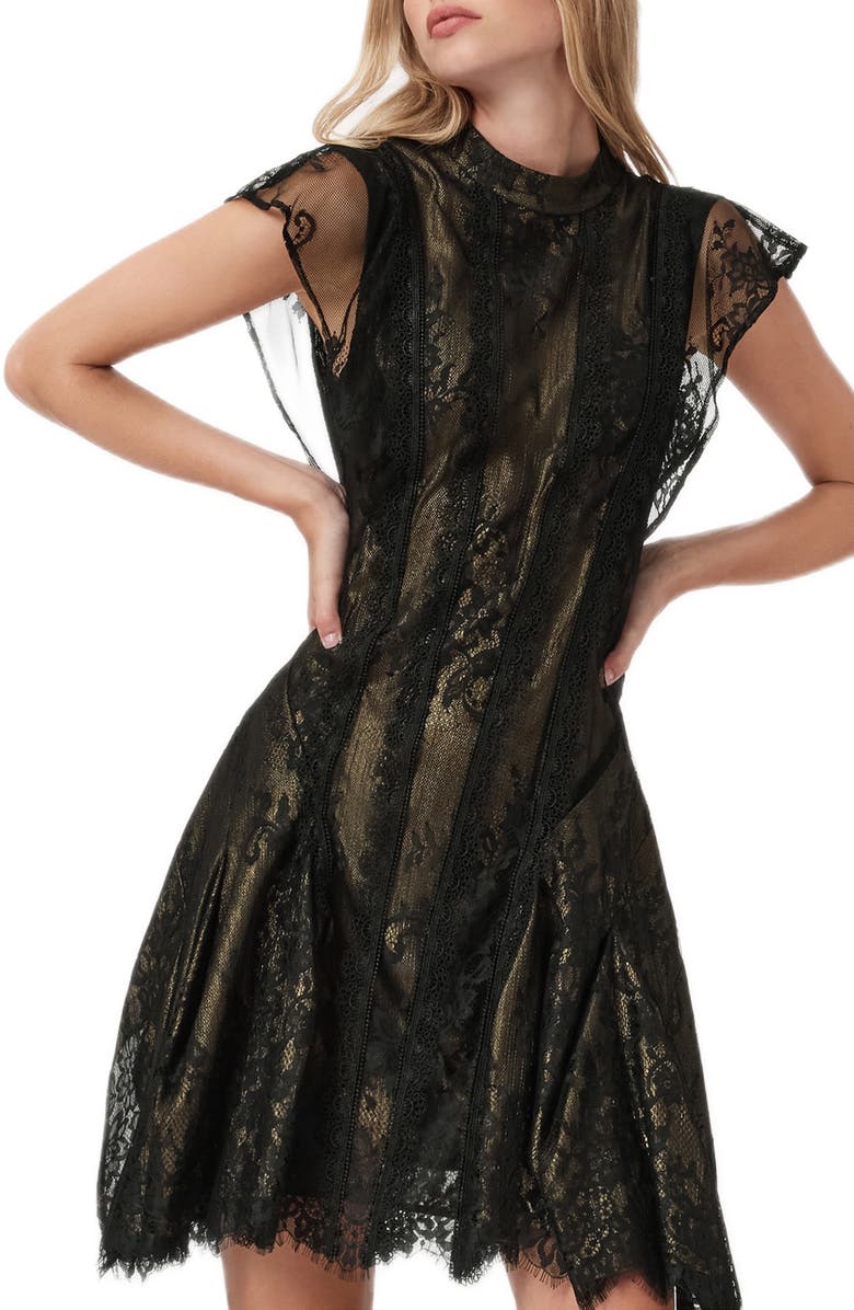 AllSaints Fleur Lace Minidress, Alternate, color, Metallic Gold