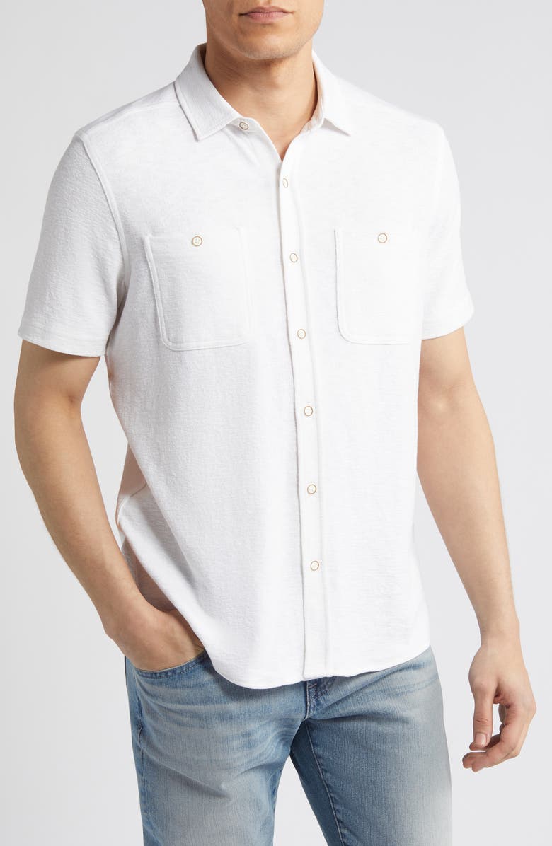 Johnston & Murphy Double Pocket Short Sleeve Knit Button-Up Shirt, Main, color, White