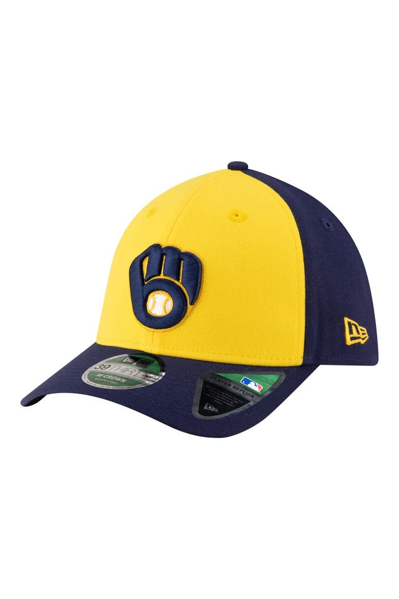 Men's New Era  Gold/Navy Milwaukee Brewers Player Replica 39THIRTY M-Crown Flex Hat, Main, color, Gold