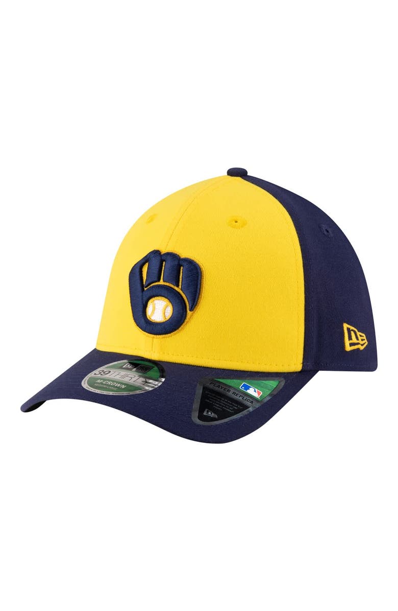 New Era Men's New Era  Gold/Navy Milwaukee Brewers Player Replica 39THIRTY M-Crown Flex Hat, Main, color, Gold