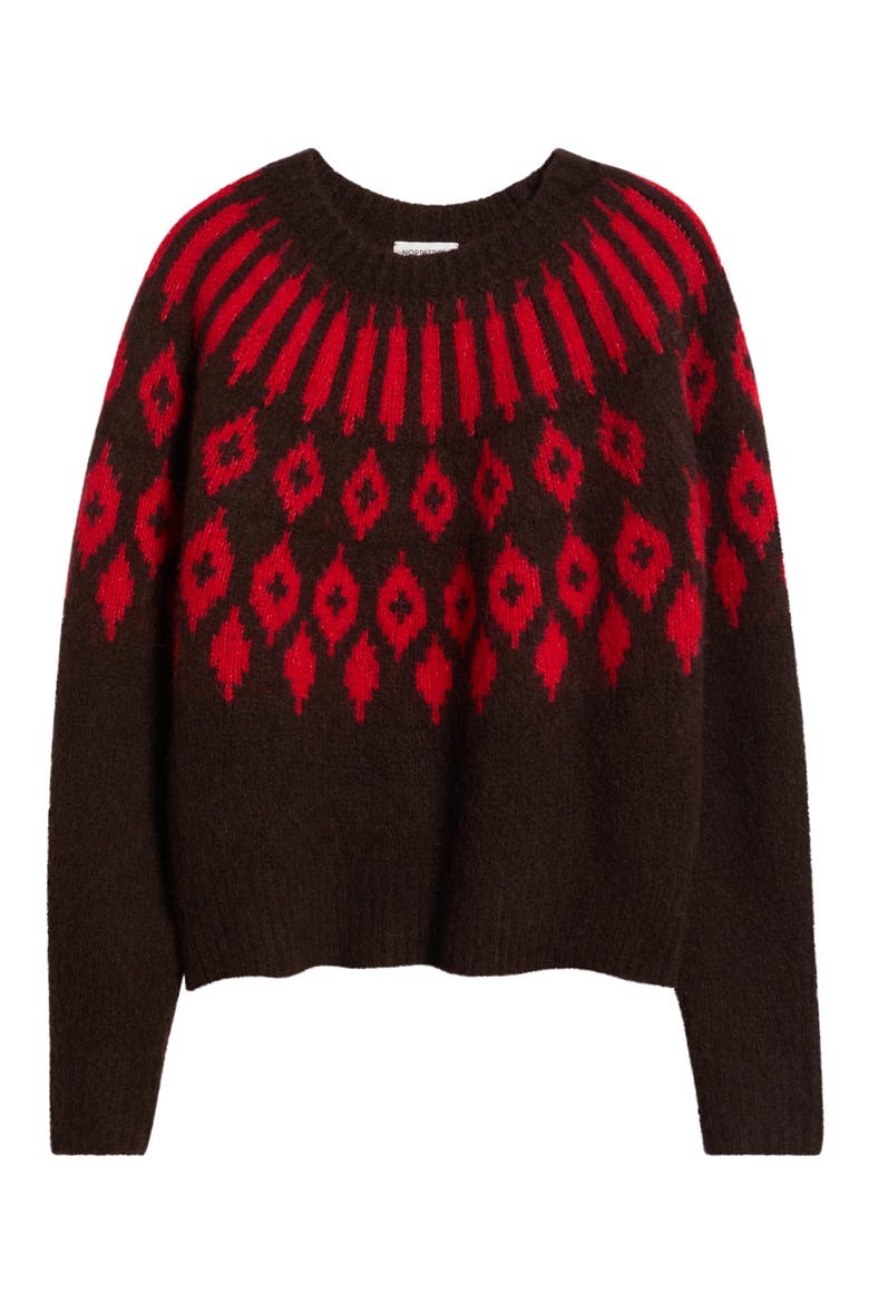 Fair Isle Crewneck Sweater, Alternate, color, BROWN M- RED DIAMOND FAIRISLE