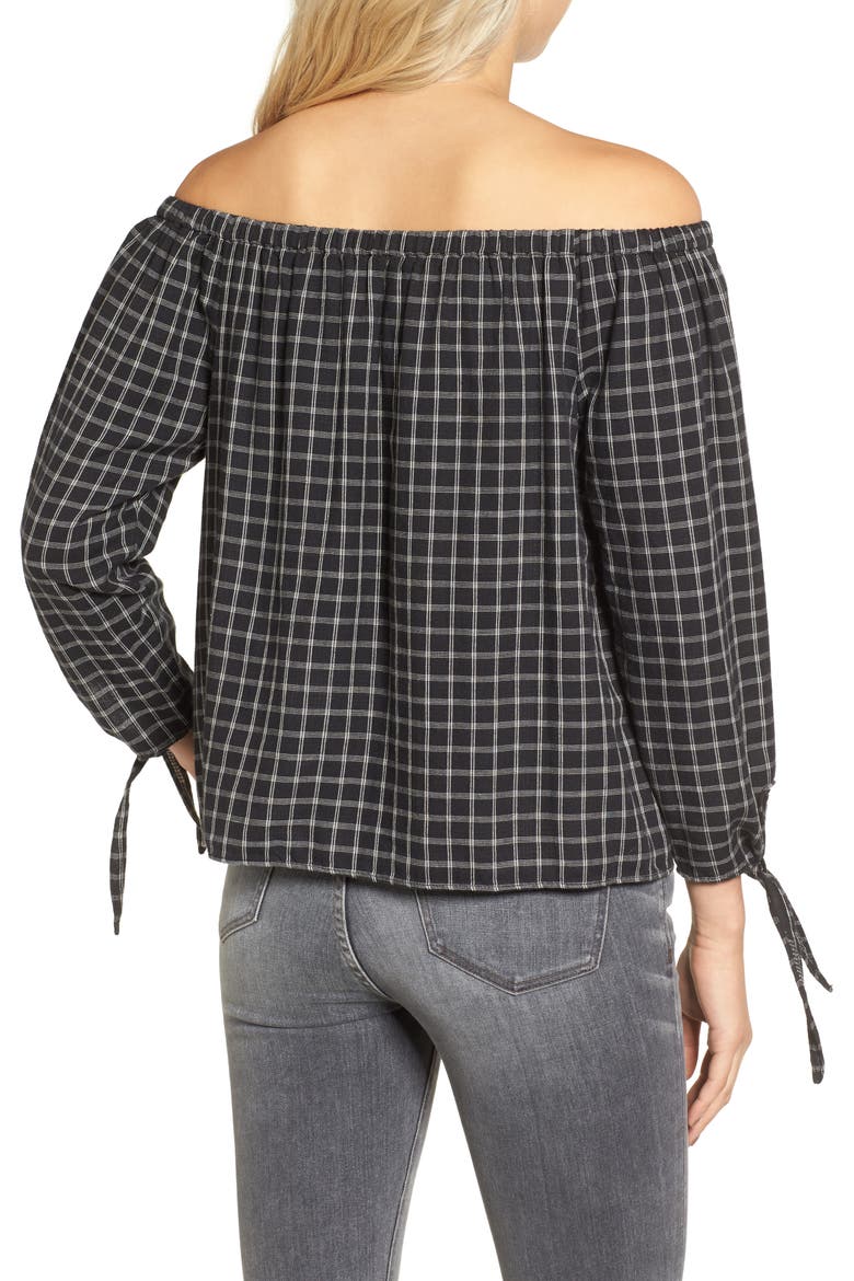 Plaid Off the Shoulder Top, Alternate, color, CLASSIC BLACK