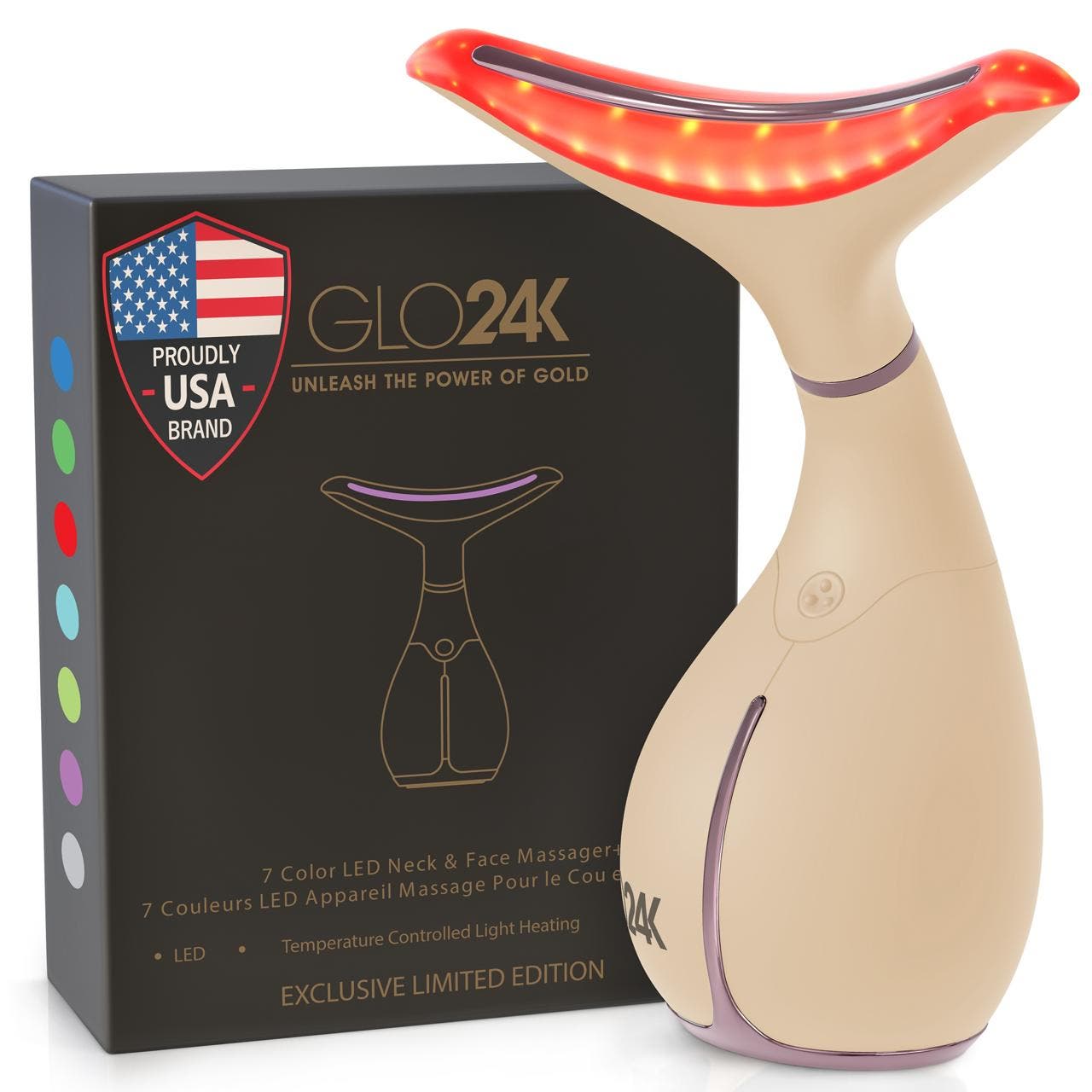 GLO24K UNLEASH THE POWER OF GOLD 7 Color LED Neck and Face Beauty Device - Limited Edition in Na 
