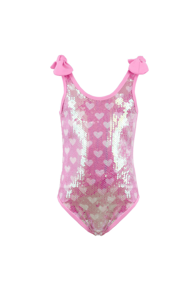 Lola + The Boys Full Hearts Sequin Swimsuit, Main, color, Pink