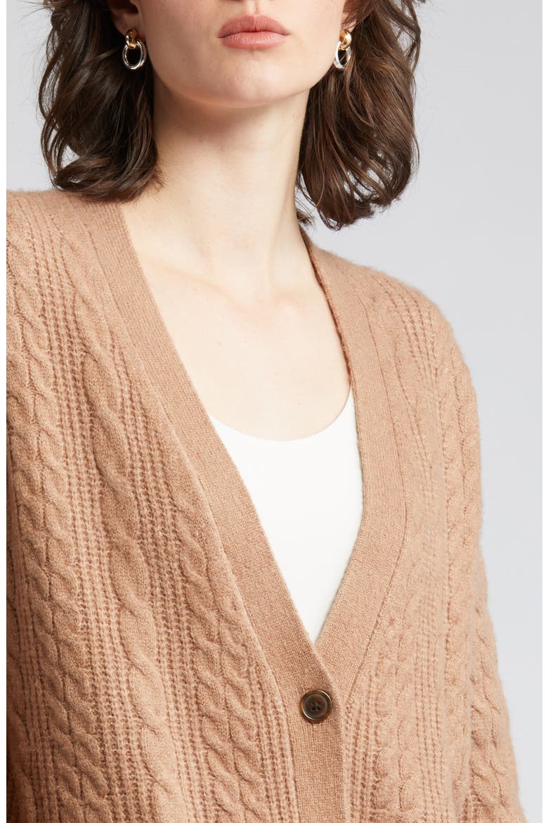 Cable Stitch Oversize Button-Up Sweater, Alternate, color, TAN SMOKE