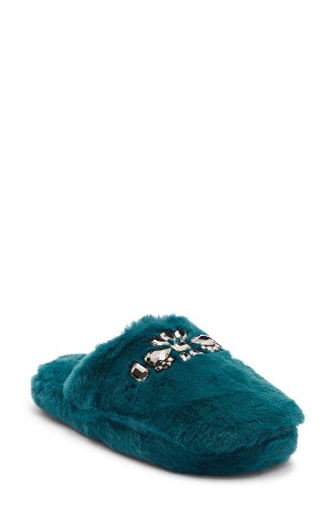 Karta Faux Fur Rhinestone Slippers (Women)