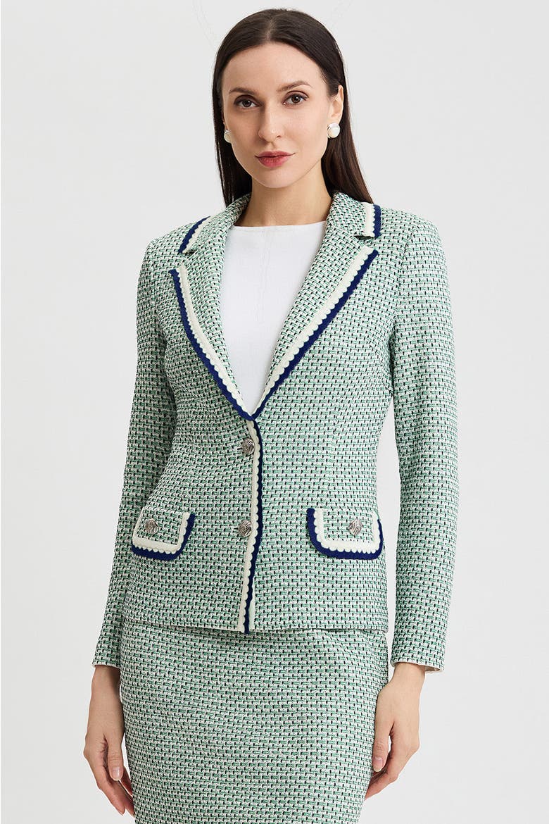 Tailored Jacquard Basketweave Knit Jacket, Main, color, Kelly Green/Indigo/Ivory