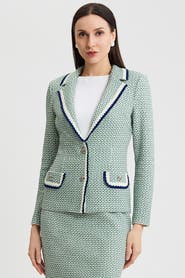 Ming Wang Tailored Jacquard Basketweave Knit Jacket
