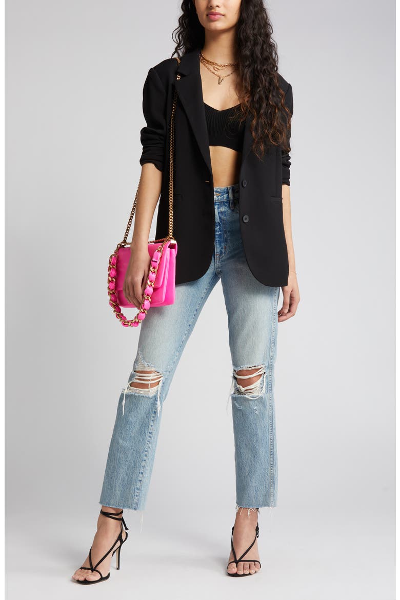 Oversize Curve Hem Blazer, Main, color, BLACK
