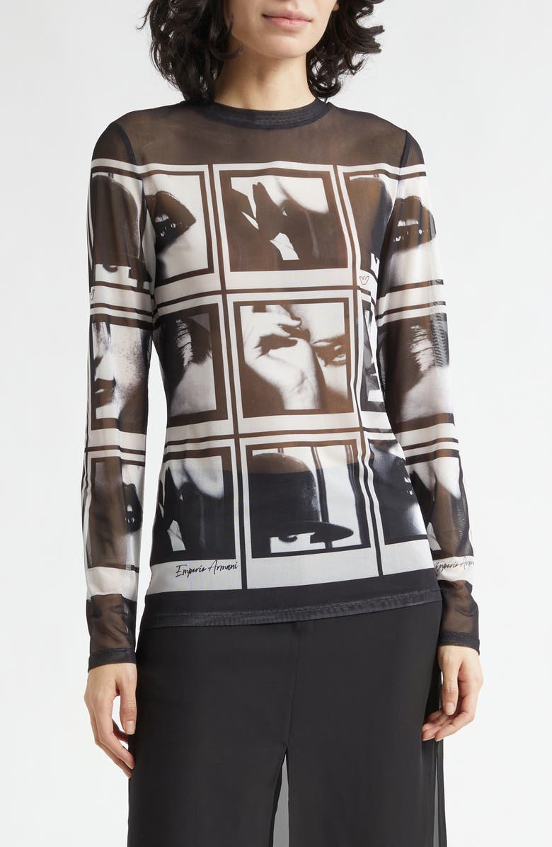 Emporio Armani Long Sleeve Graphic Print T-Shirt, Main, color, Solid Black