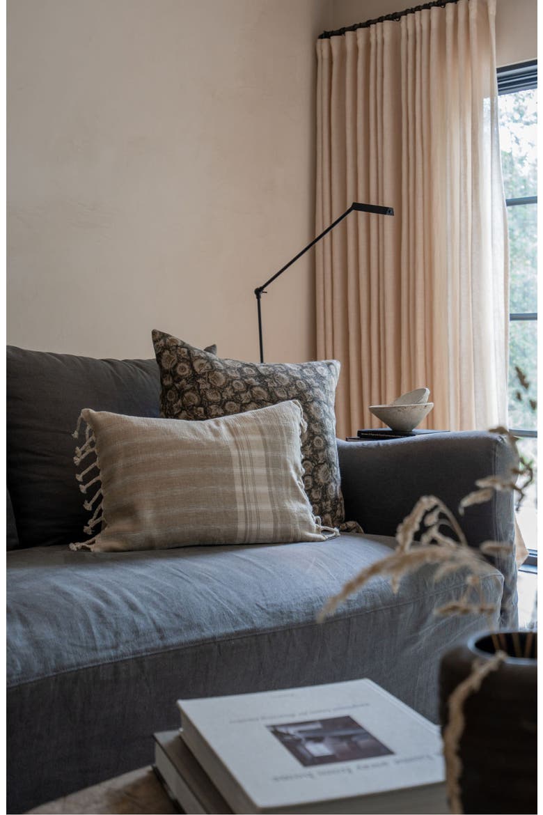 Thelma Tan Cream Linen Stripe Pillow Cover, Alternate, color, Tan Brown