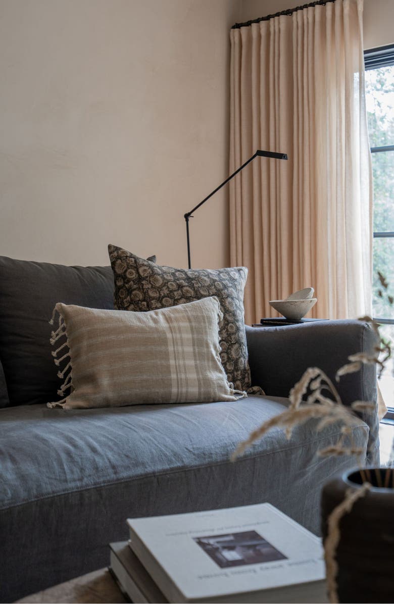 Linen & James Thelma Tan Cream Linen Stripe Pillow Cover, Alternate, color, Tan Brown