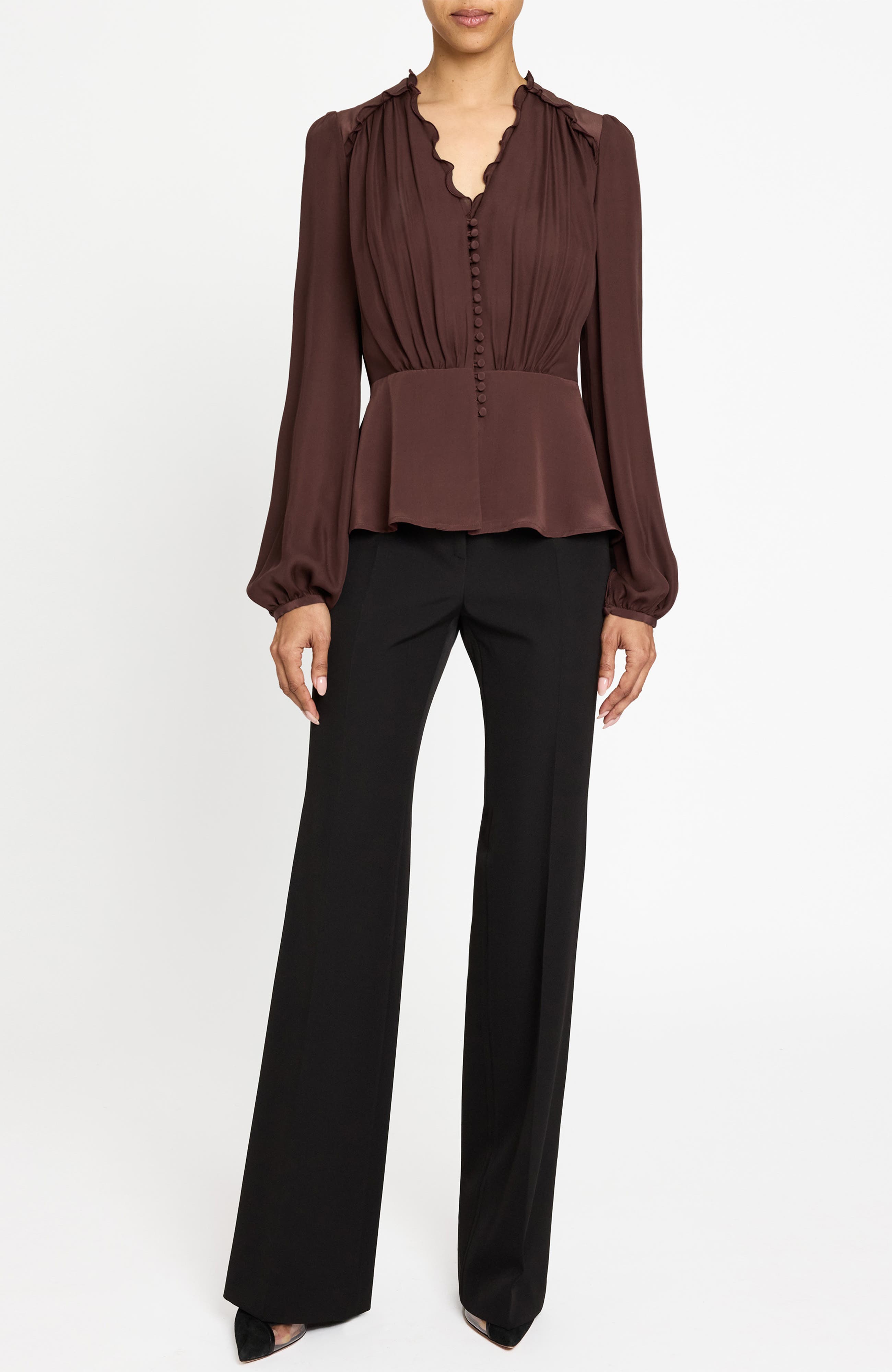 Lana Long Sleeve Silk Ruffle Top - image 2