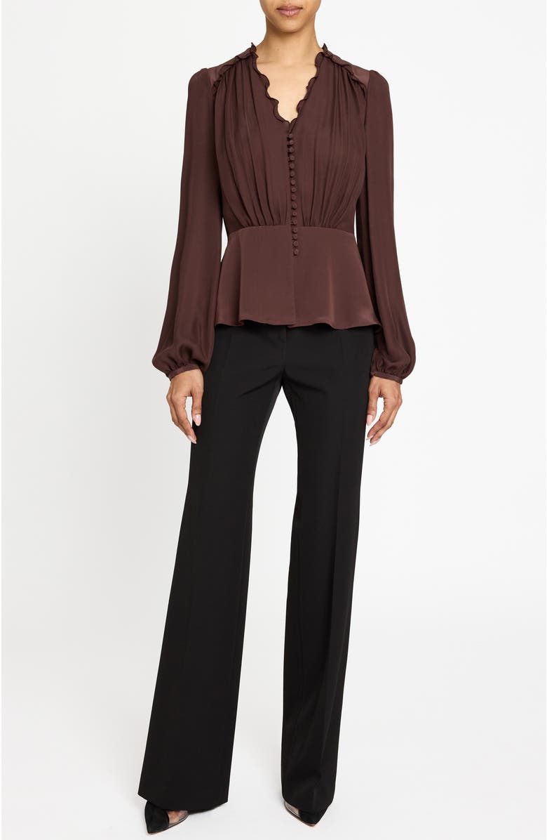 Santorelli Lana Long Sleeve Silk Ruffle Top, Alternate, color, Raisin